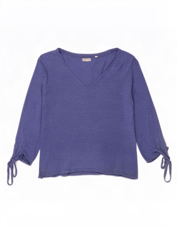 Fat Face Womens Top 3/4 Sleeve UK 10 Small Blue Cotton