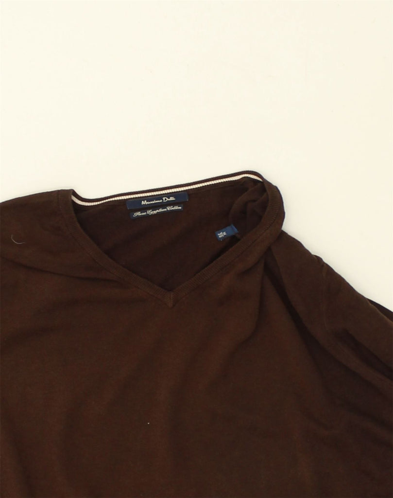 MASSIMO DUTTI Mens V-Neck Jumper Sweater Medium Brown Cotton | Vintage Massimo Dutti | Thrift | Second-Hand Massimo Dutti | Used Clothing | Messina Hembry 