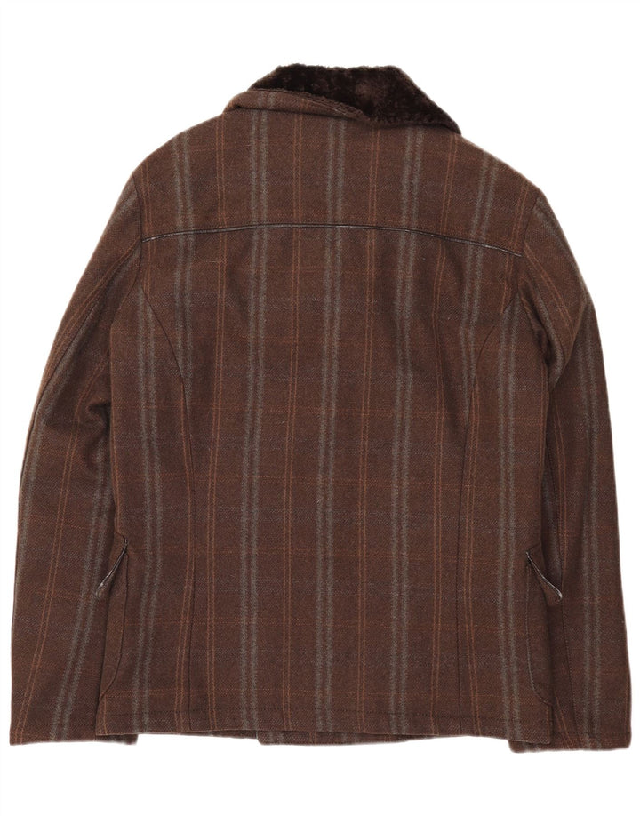 Sisley Mens Pea Coat IT 50 Large Brown Striped