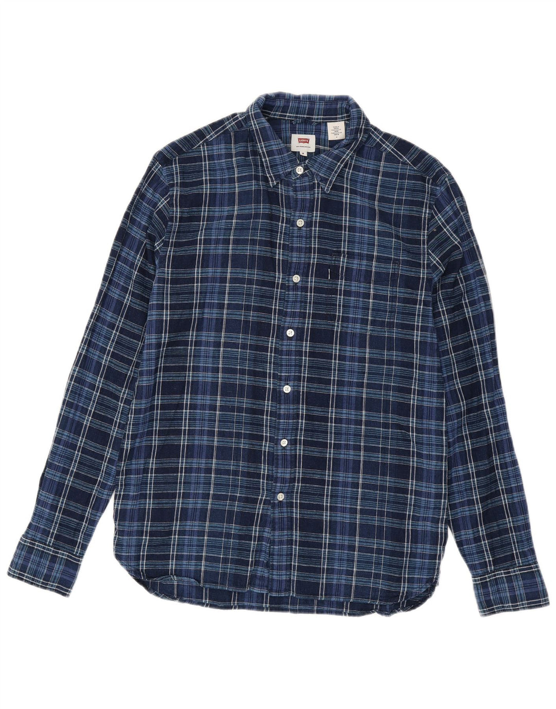 LEVI'S Mens Shirt Medium Navy Blue Check Linen