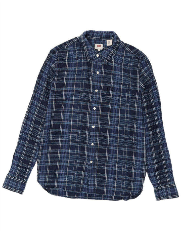LEVI'S Mens Shirt Medium Navy Blue Check Linen