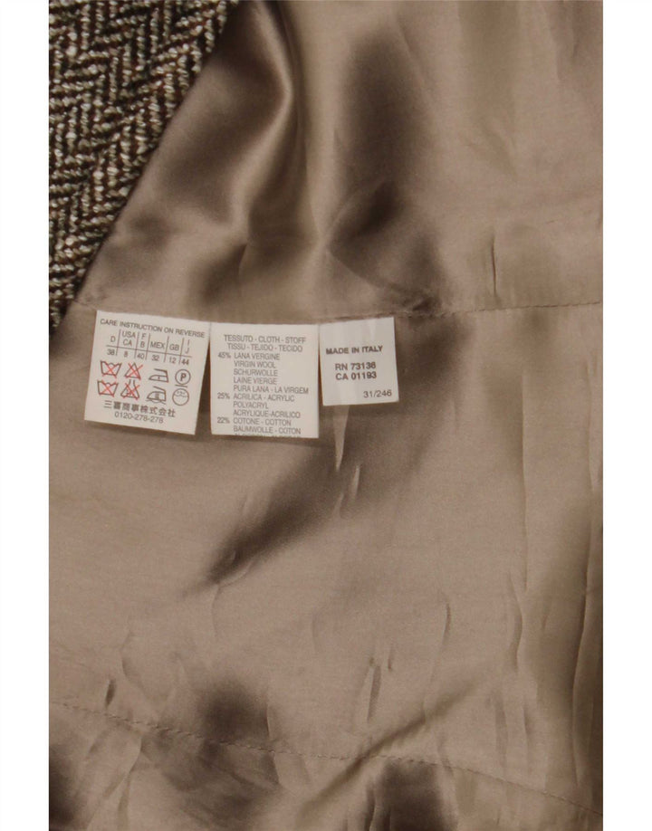 Marella Womens Double Breasted Coat UK 12 Medium Brown Herringbone Wool