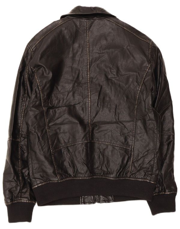 Zara Mens Leather Jacket UK 38 Medium Black Polyurethane