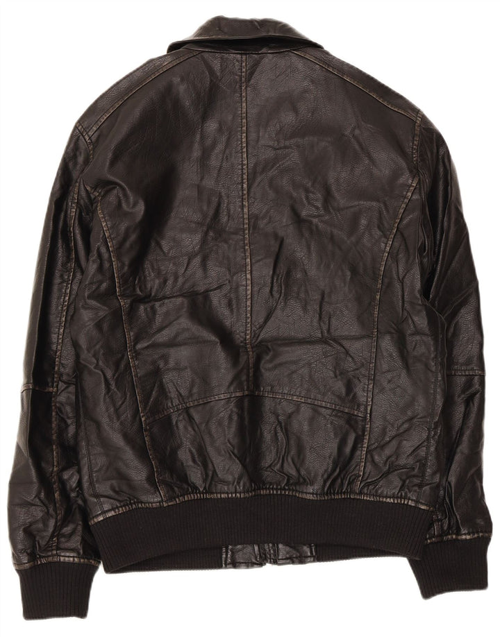Zara Mens Leather Jacket UK 38 Medium Black Polyurethane