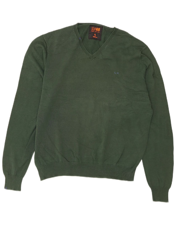 Sun68 Mens V-Neck Jumper Sweater XL Green