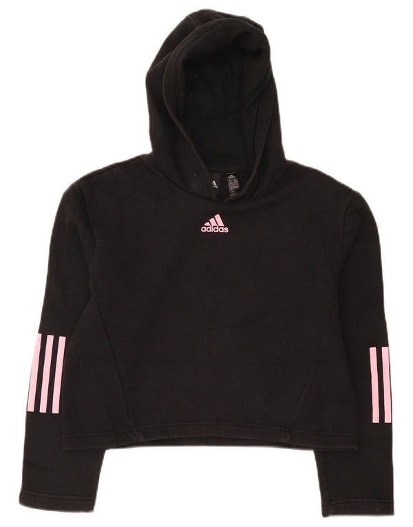 Adidas Girls Crop Hoodie Jumper 11-12 Years Black Cotton