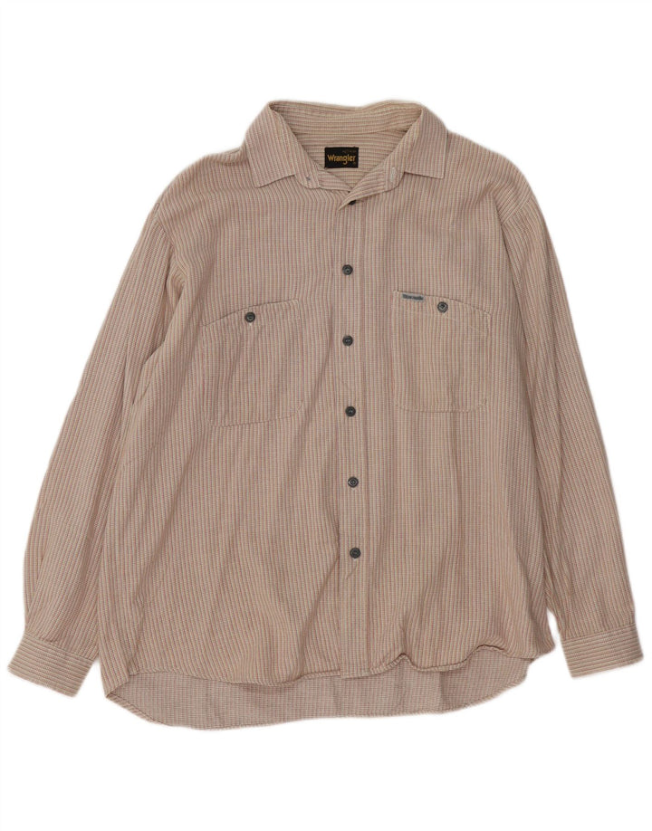 WRANGLER Mens Flannel Shirt Size 16 1/2 41 Large Beige Striped