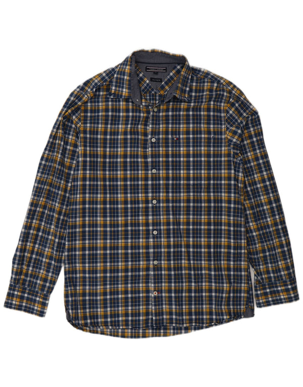 Tommy Hilfiger Mens New York Fit Shirt Medium Blue Plaid Cotton