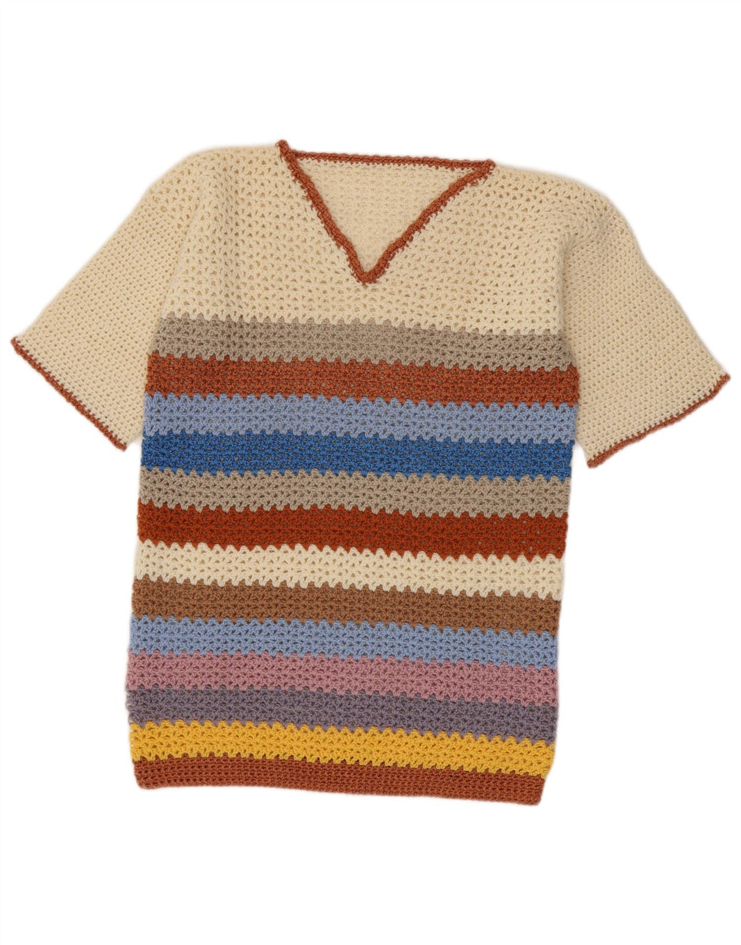 Vintage Womens V-Neck Jumper Sweater UK 14 Medium Multicoloured Striped
