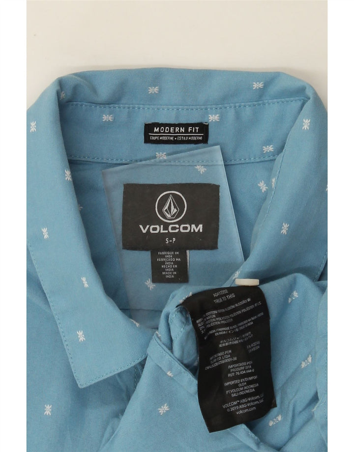 Volcom Mens Modern Fit Short Sleeve Shirt Small Blue Spotted Cotton