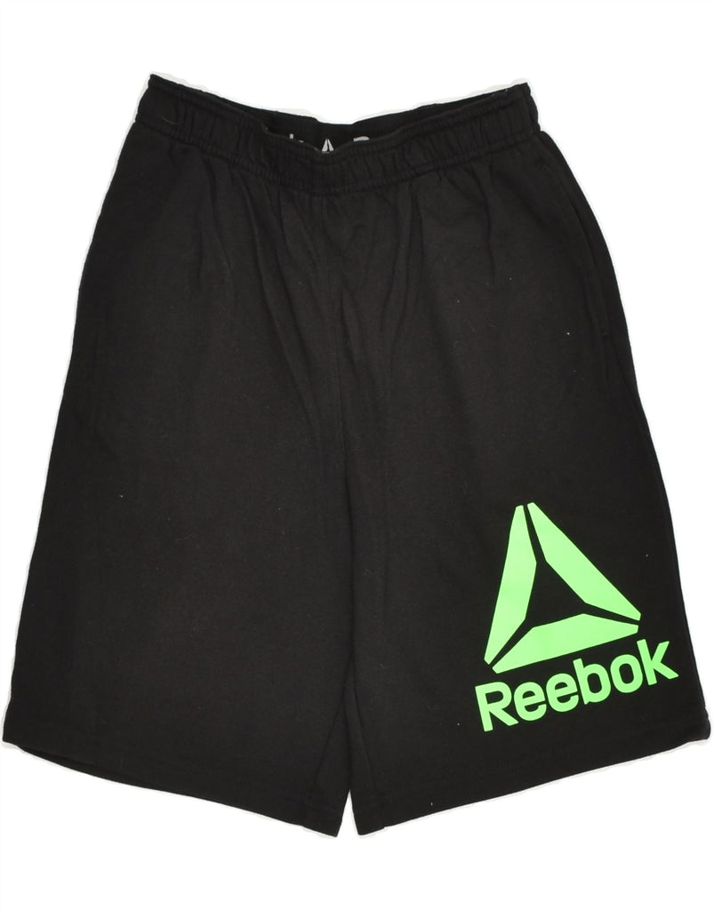 REEBOK Boys Graphic Sport Shorts 10-11 Years Large Black Cotton | Vintage Reebok | Thrift | Second-Hand Reebok | Used Clothing | Messina Hembry 