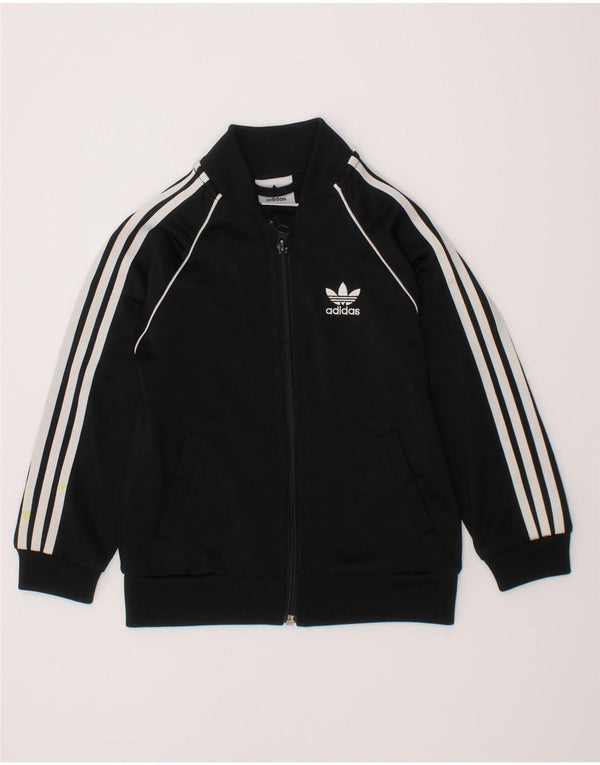 Adidas Boys Tracksuit Top Jacket 2-3 Years Black Polyester