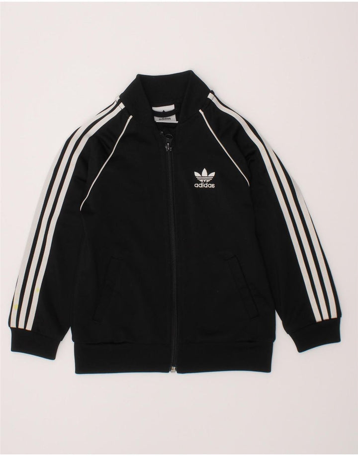 Adidas Boys Tracksuit Top Jacket 2-3 Years Black Polyester
