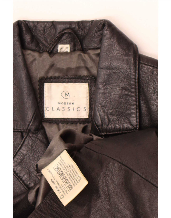 Vintage Womens 3 Button Leather Blazer Jacket UK 10 Small Black