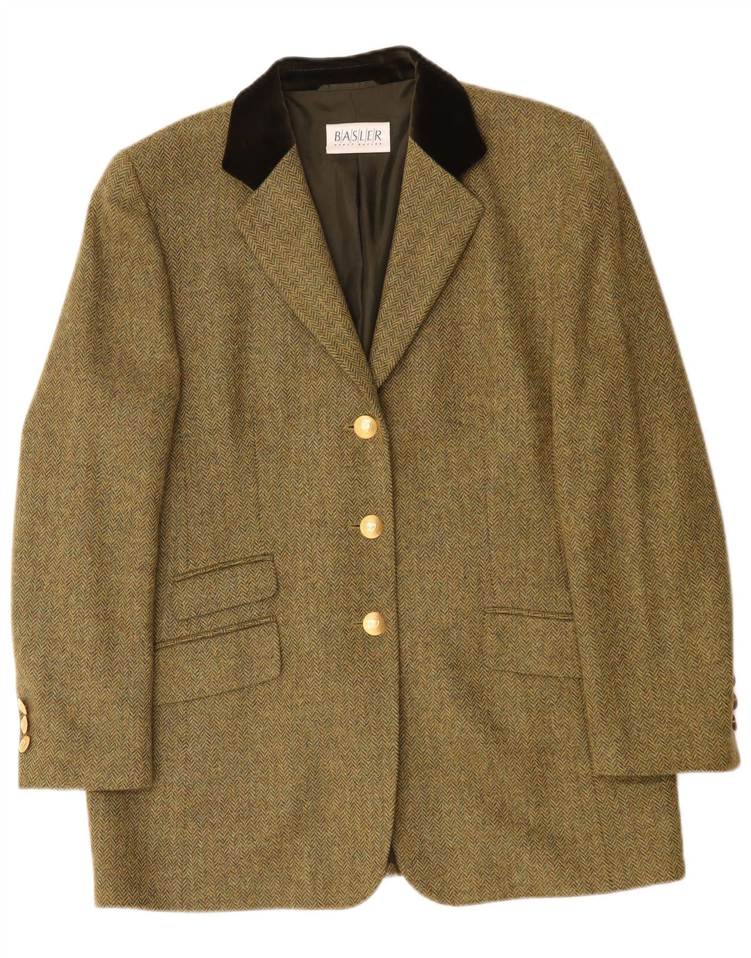 Basler Womens 3 Button Blazer Jacket UK 16 Large Green Herringbone Classic