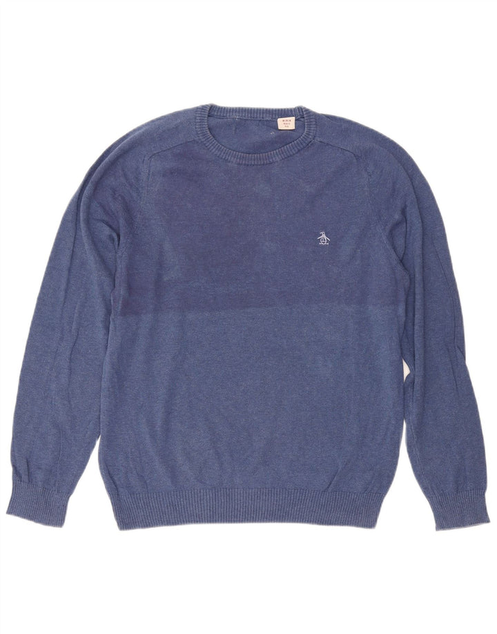 Penguin Mens Crew Neck Jumper Sweater Medium Blue Cotton