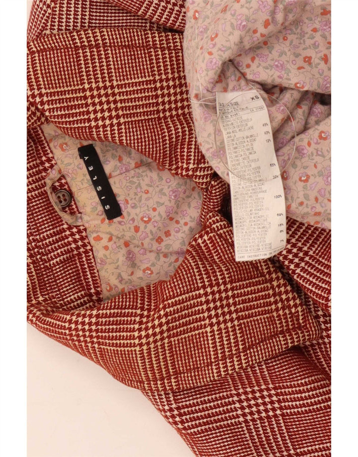 Sisley Womens Bomber Jacket UK 6 XS Burgundy Houndstooth Wool