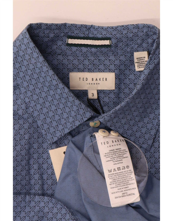 Ted Baker Mens Shirt Size 3 Medium Blue Houndstooth Cotton