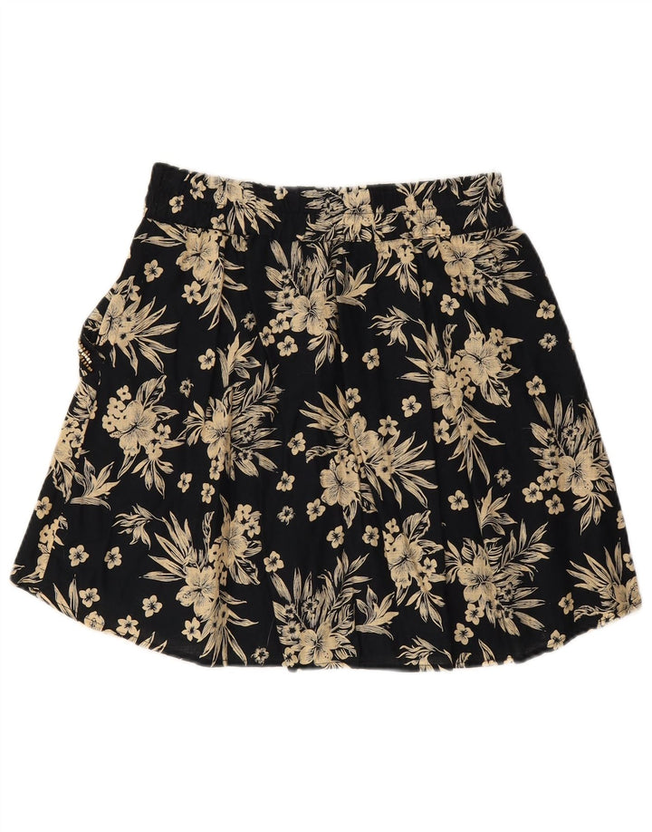 BENETTON Womens Mini Skirt Small W27 Black Floral Cotton