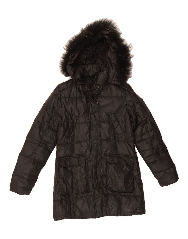 DON GIL Womens Hooded Padded Coat UK 10 Small Black Polyester Vintage Don Gil and Second-Hand Don Gil from Messina Hembry 