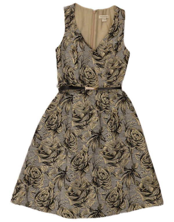 Monsoon Womens Sleeveless A-Line Dress UK 8 Small Grey Floral Cotton