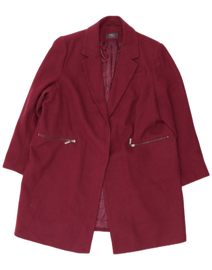 Marks & Spencer Womens Overcoat UK 20 2XL Burgundy Polyester