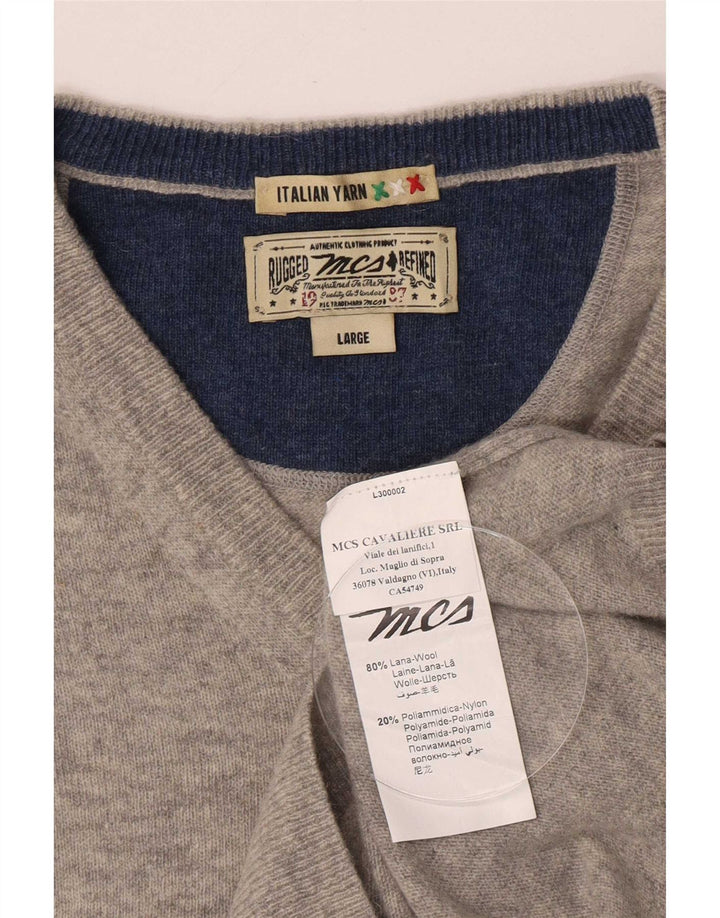 Marlboro Classics Mens V-Neck Jumper Sweater Large Grey Wool