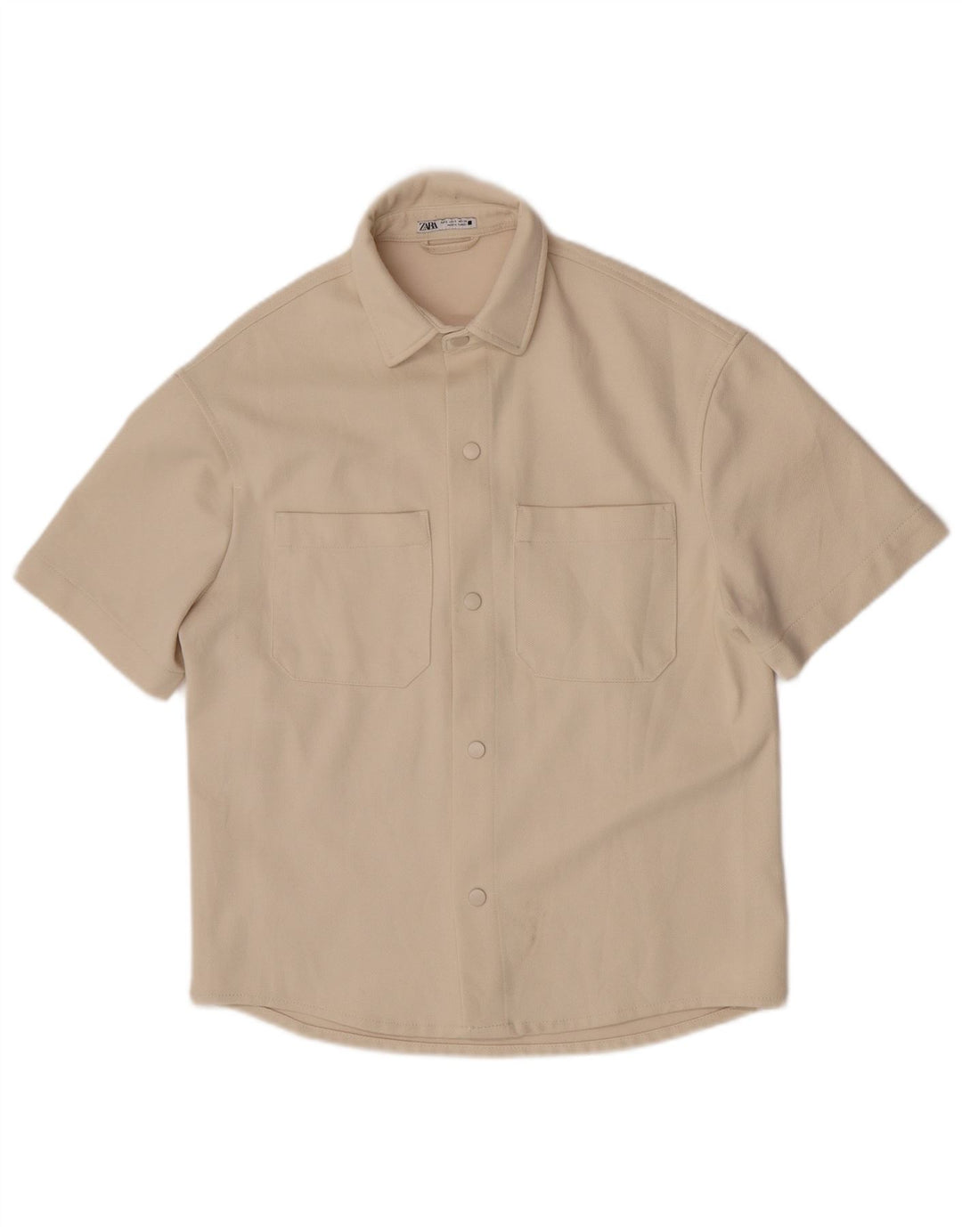 Zara Mens Short Sleeve Shirt Small Beige Polyester