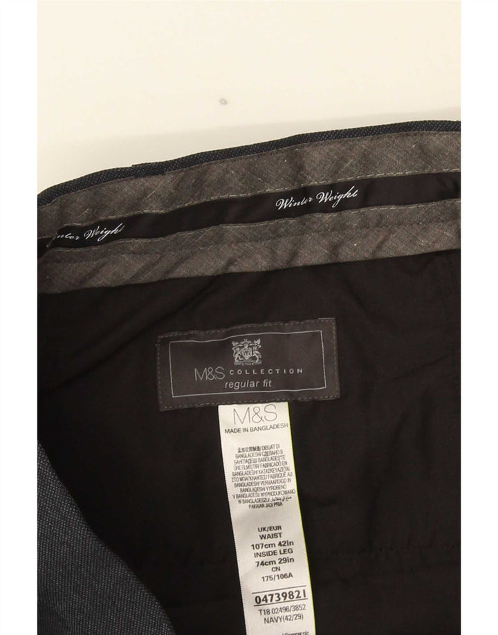 Marks & Spencer Mens Straight Suit Trousers W42 L29 Navy Blue Polyester