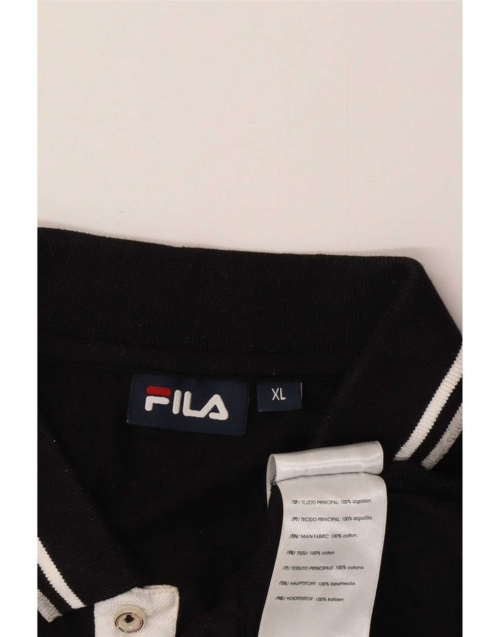Fila Mens Polo Shirt XL Black Striped Cotton