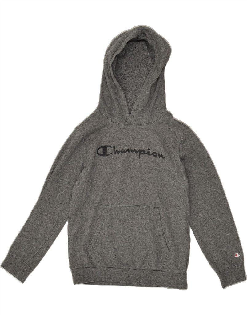 CHAMPION Boys Graphic Hoodie Jumper 9-10 Years Grey Cotton | Vintage Champion | Thrift | Second-Hand Champion | Used Clothing | Messina Hembry 