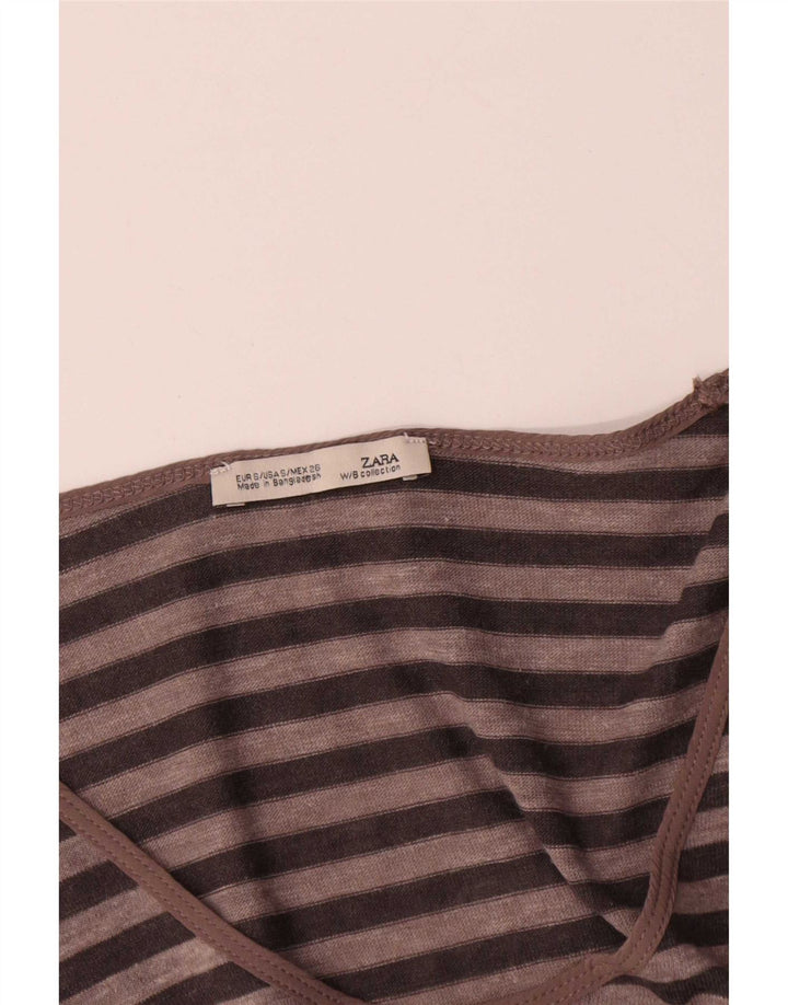 Zara Womens Top Long Sleeve UK 10 Small Brown Striped