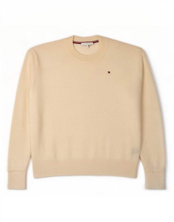 Tommy Hilfiger Womens Crew Neck Jumper Sweater UK 14 Medium Off White Wool