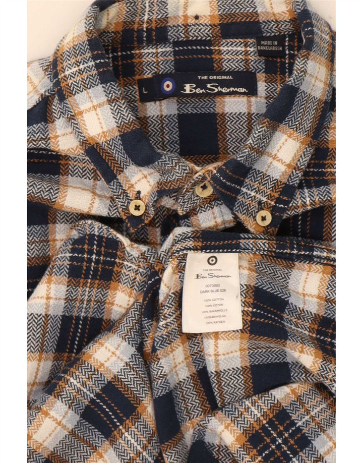 Ben Sherman Mens Flannel Shirt Large Blue Check