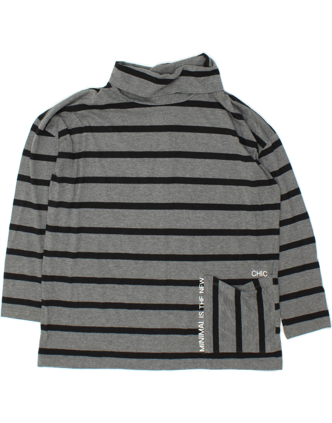 BEST COMPANY Womens Oversized Top Long Sleeve UK 16 Large Grey Striped Vintage Best Company and Second-Hand Best Company from Messina Hembry 