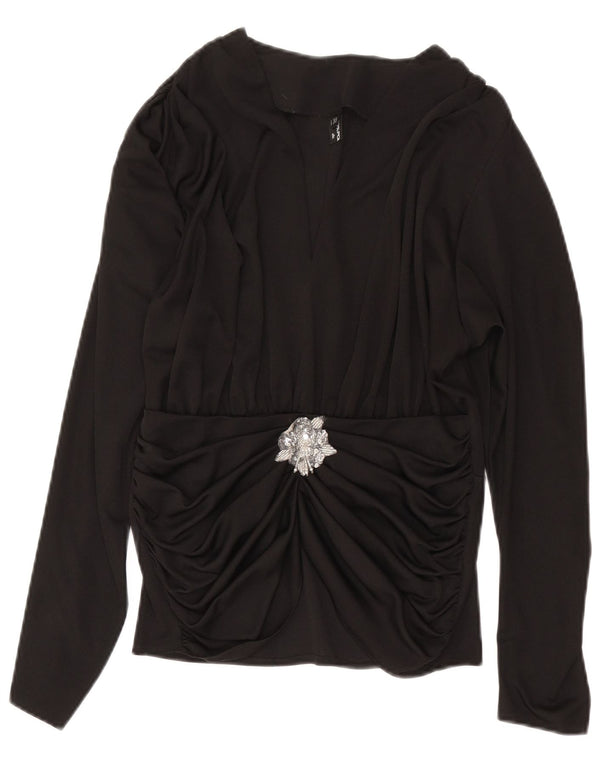 Vintage Womens Long Sleeve Blouse Top IT 38 XS Black Polyester