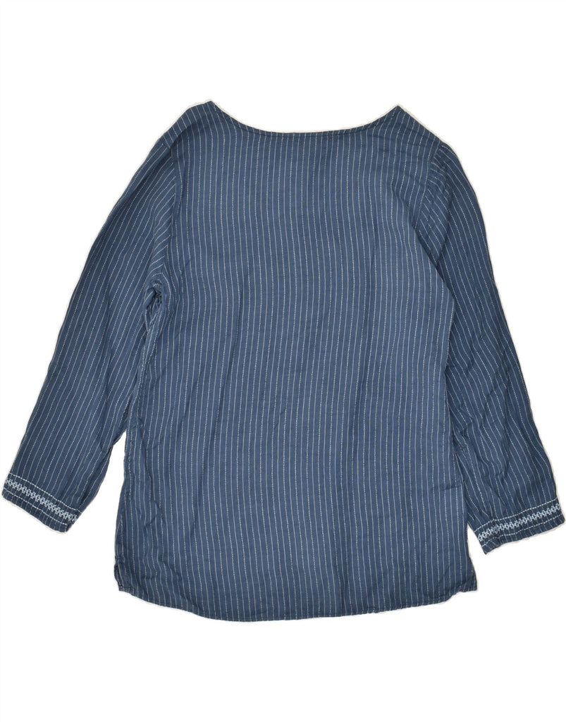 EDDIE BAUER Womens Long Sleeve Blouse Top UK 10 Small Blue Pinstripe Linen | Vintage Eddie Bauer | Thrift | Second-Hand Eddie Bauer | Used Clothing | Messina Hembry 