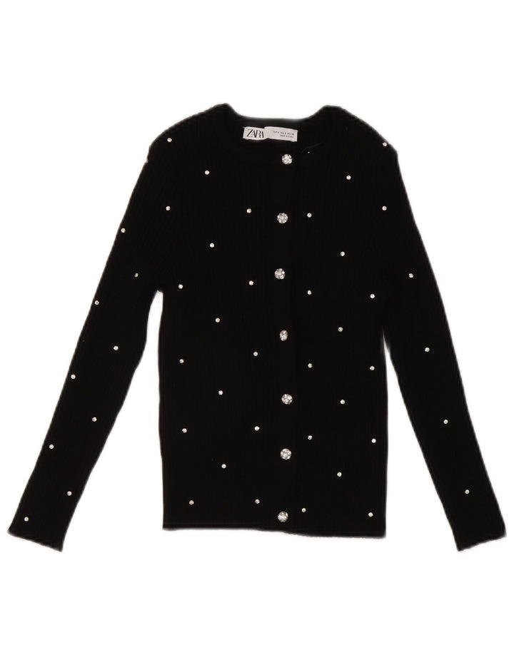 Zara Womens Crop Top UK 8 Small Black Spotted Nylon