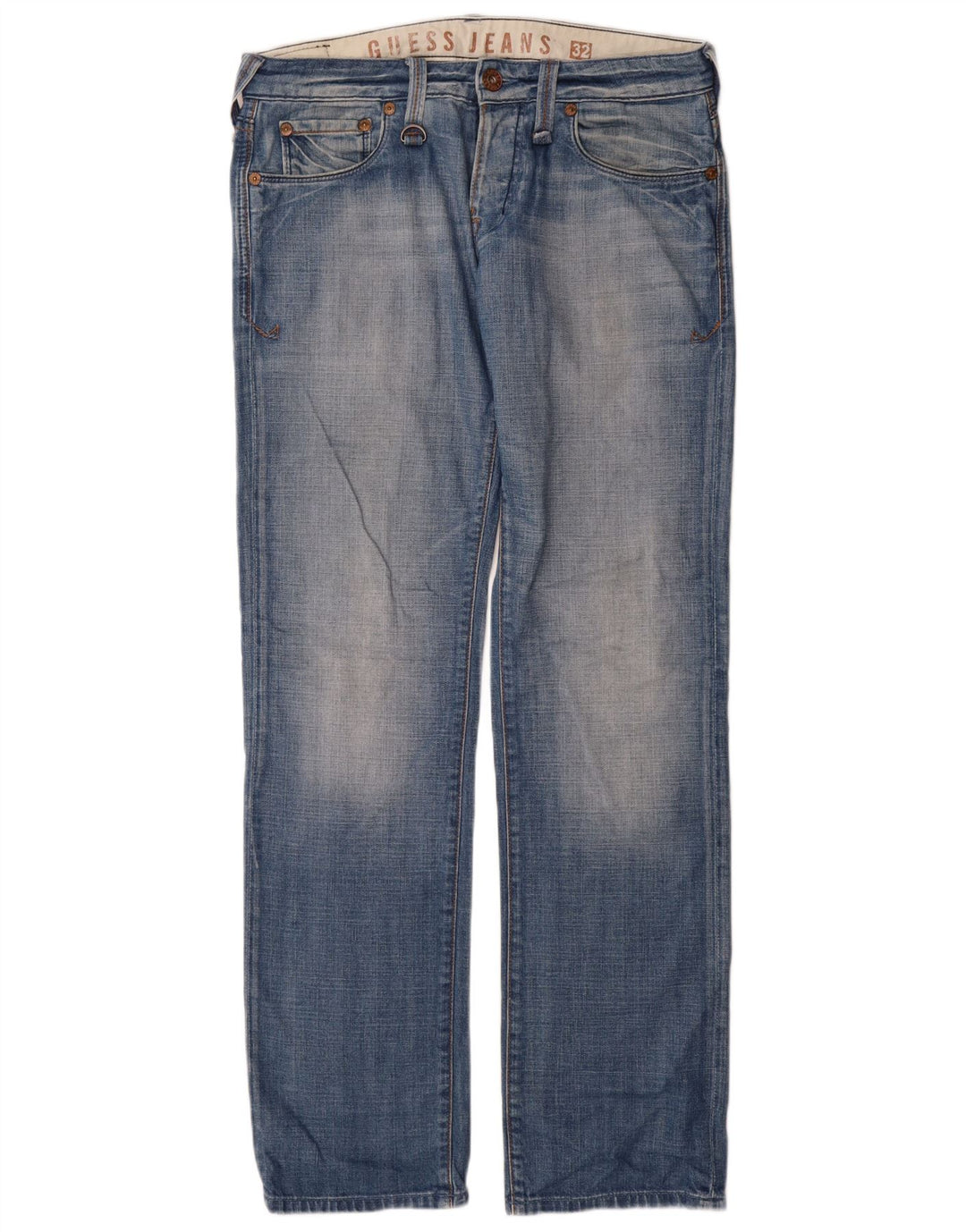 Guess Mens Straight Jeans W32 L35 Blue Cotton