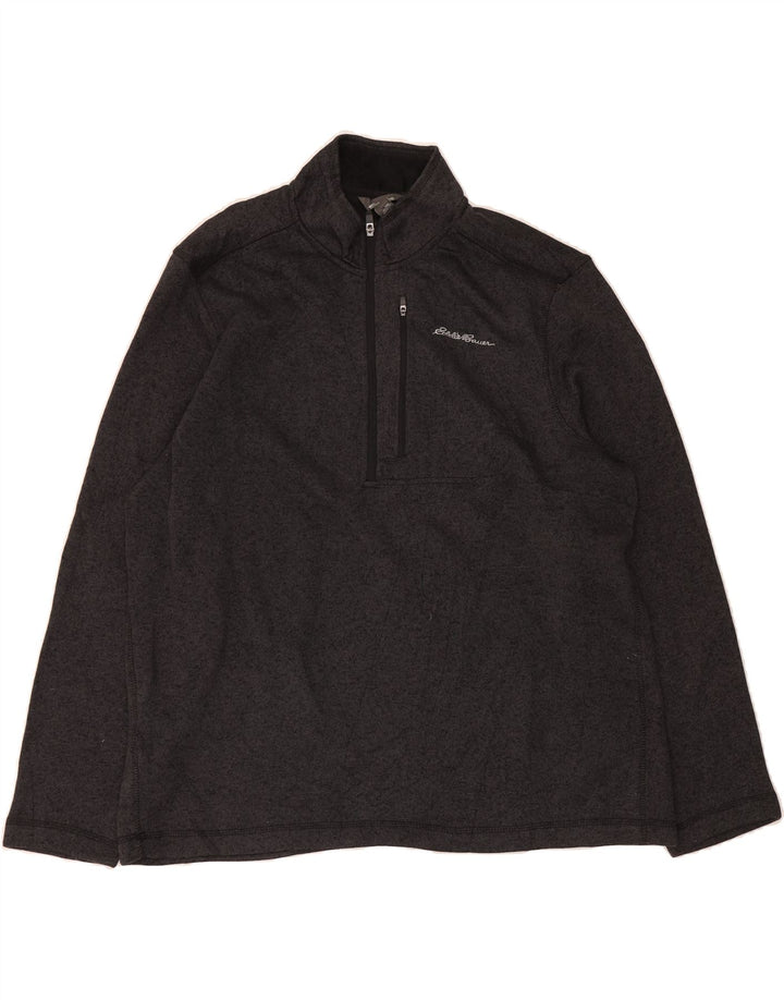 EDDIE BAUER Mens Zip Neck Jumper Sweater 2XL Grey Flecked Polyester Vintage Eddie Bauer and Second-Hand Eddie Bauer from Messina Hembry 