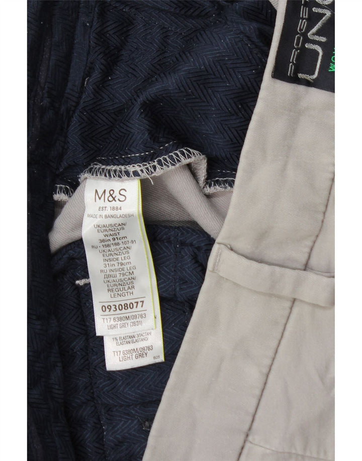 Marks & Spencer Mens Regular Fit Chino Trousers W36 L31 Grey Cotton