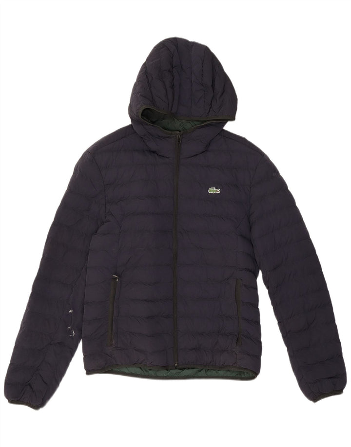 Lacoste Mens Hooded Padded Jacket Size 50 Medium Navy Blue Polyamide