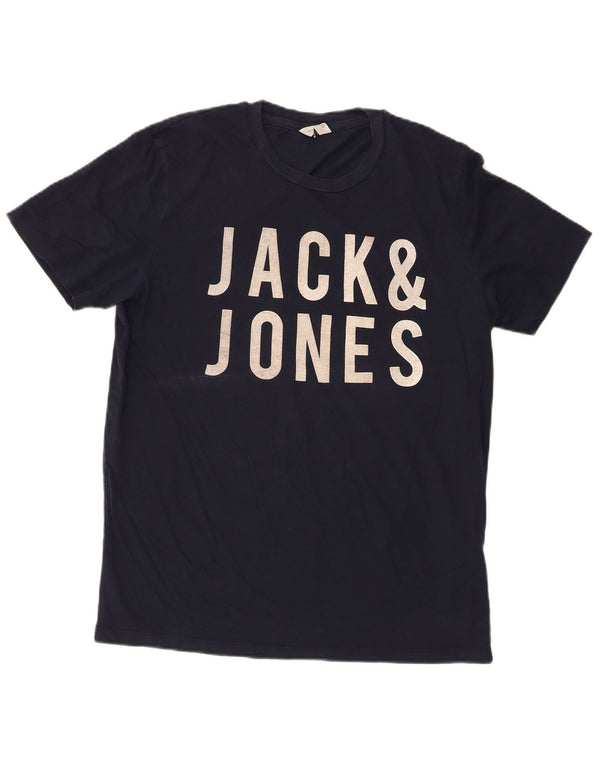 Jack & Jones Mens Graphic T-Shirt Top Large Navy Blue Cotton