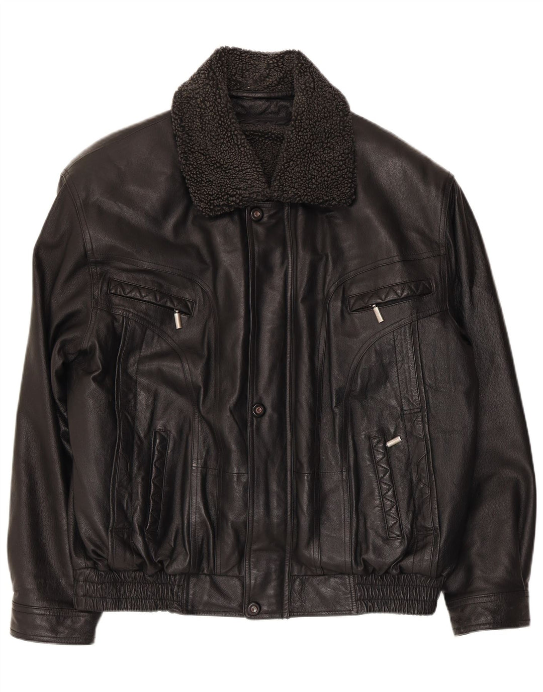 Vintage Mens Faux Leather Bomber Jacket UK 40 Large Black Polyester