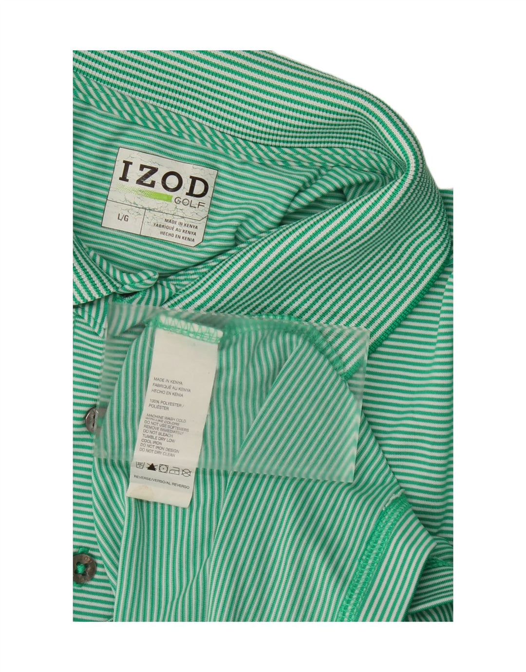 IZOD Mens Polo Shirt Large Green Pinstripe Polyester Vintage Izod and Second-Hand Izod from Messina Hembry 