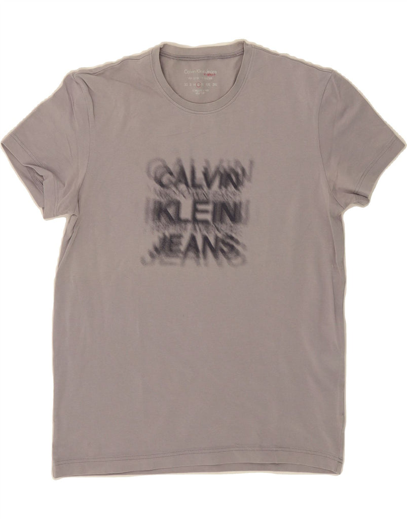 CALVIN KLEIN JEANS Womens Graphic T-Shirt Top UK 14 Large Grey Cotton Vintage Calvin Klein Jeans and Second-Hand Calvin Klein Jeans from Messina Hembry 