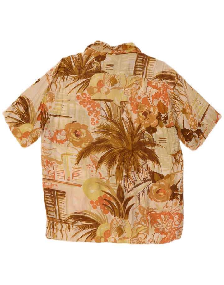 CIAO Mens Short Sleeve Shirt Medium Beige Floral