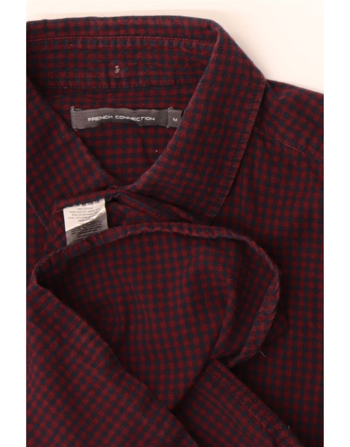 French Connection Mens Shirt Medium Burgundy Gingham Cotton