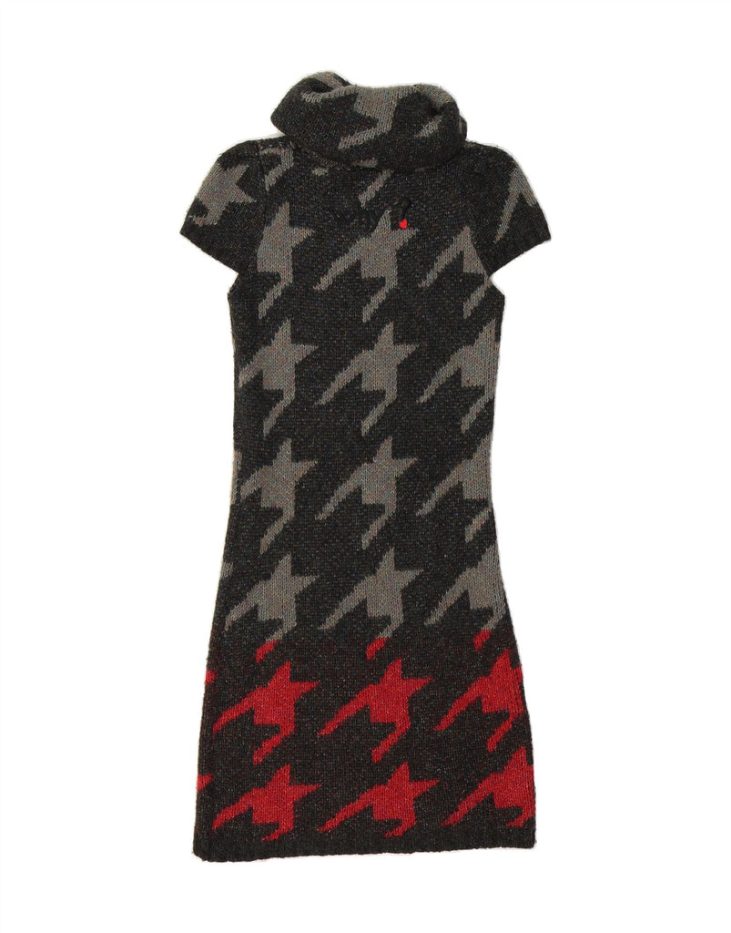 DESIGUAL Womens Short Sleeves Jumper Dress UK 16 Large Grey Houndstooth Vintage Desigual and Second-Hand Desigual from Messina Hembry 