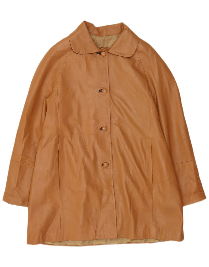 Vintage Womens Leather Coat UK 16 Large Brown Leather